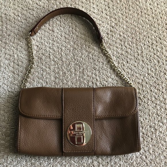 Kate Spade Brown Leather Purse w/Gold Chain Strap - Picture 1 of 13